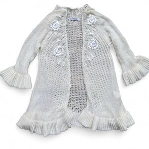 TYLE Women's Small White Knit Cardigan 3/4 Sleeve Floral Romantic Cottagecore‎